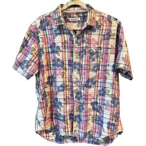 Tommy Bahama Men's Plaid Floral Linen Blend Button Front Shirt‎ Multicolor L ?